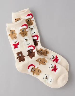 AE Holiday Teddy Bear Crew Socks Product Image