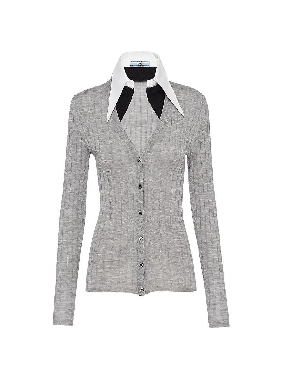 Womens Cashmere And Silk Cardigan With Collar Product Image