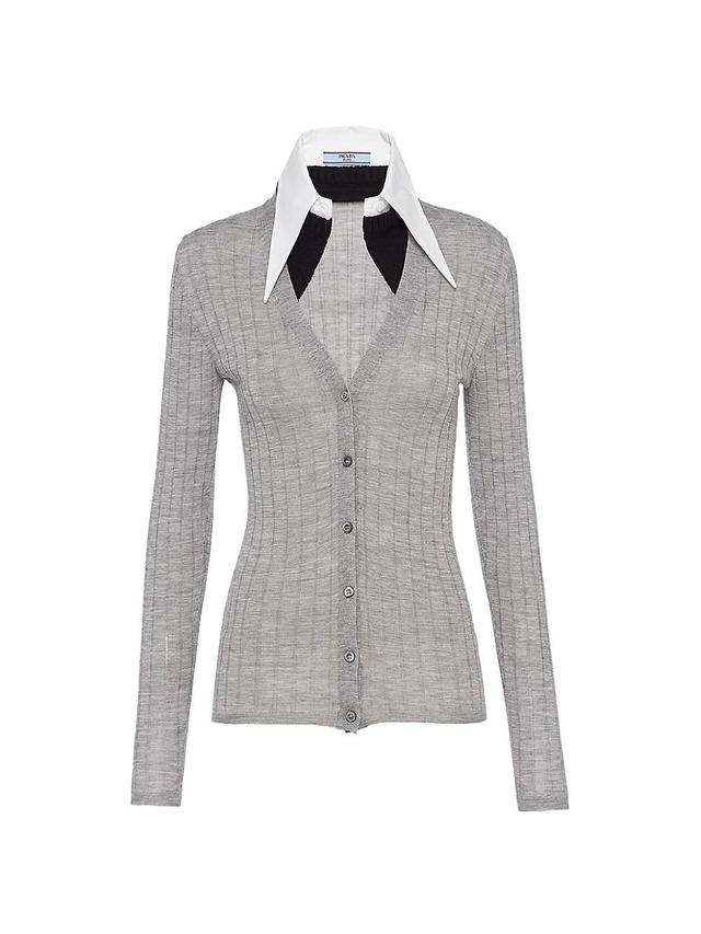 Womens Cashmere And Silk Cardigan With Collar Product Image