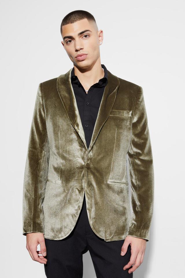 Velvet Shawl Collar Blazer | boohooMAN USA Product Image