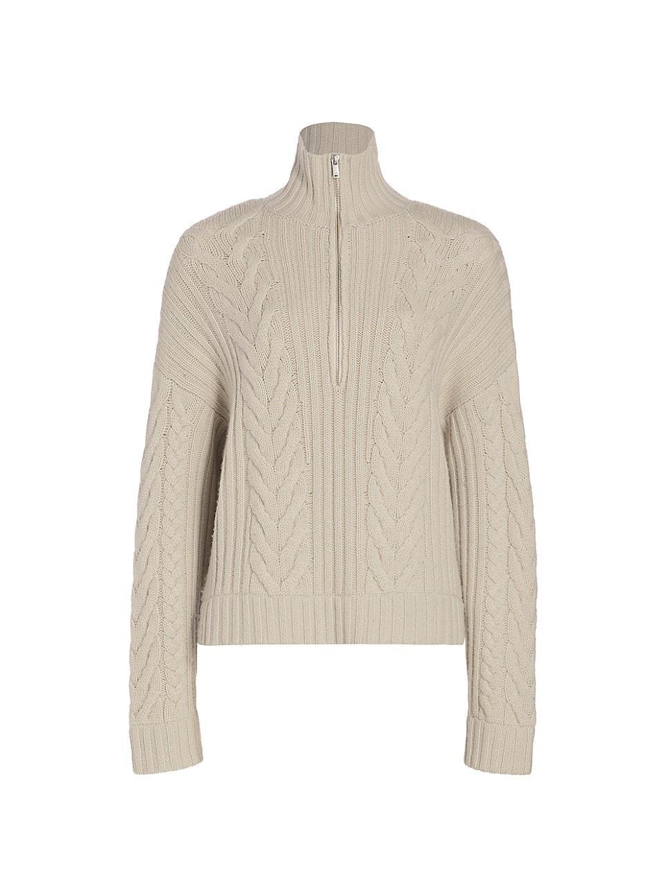 Womens Wool-Cashmere Open-Back Cable Quarter-Zip Sweater product image