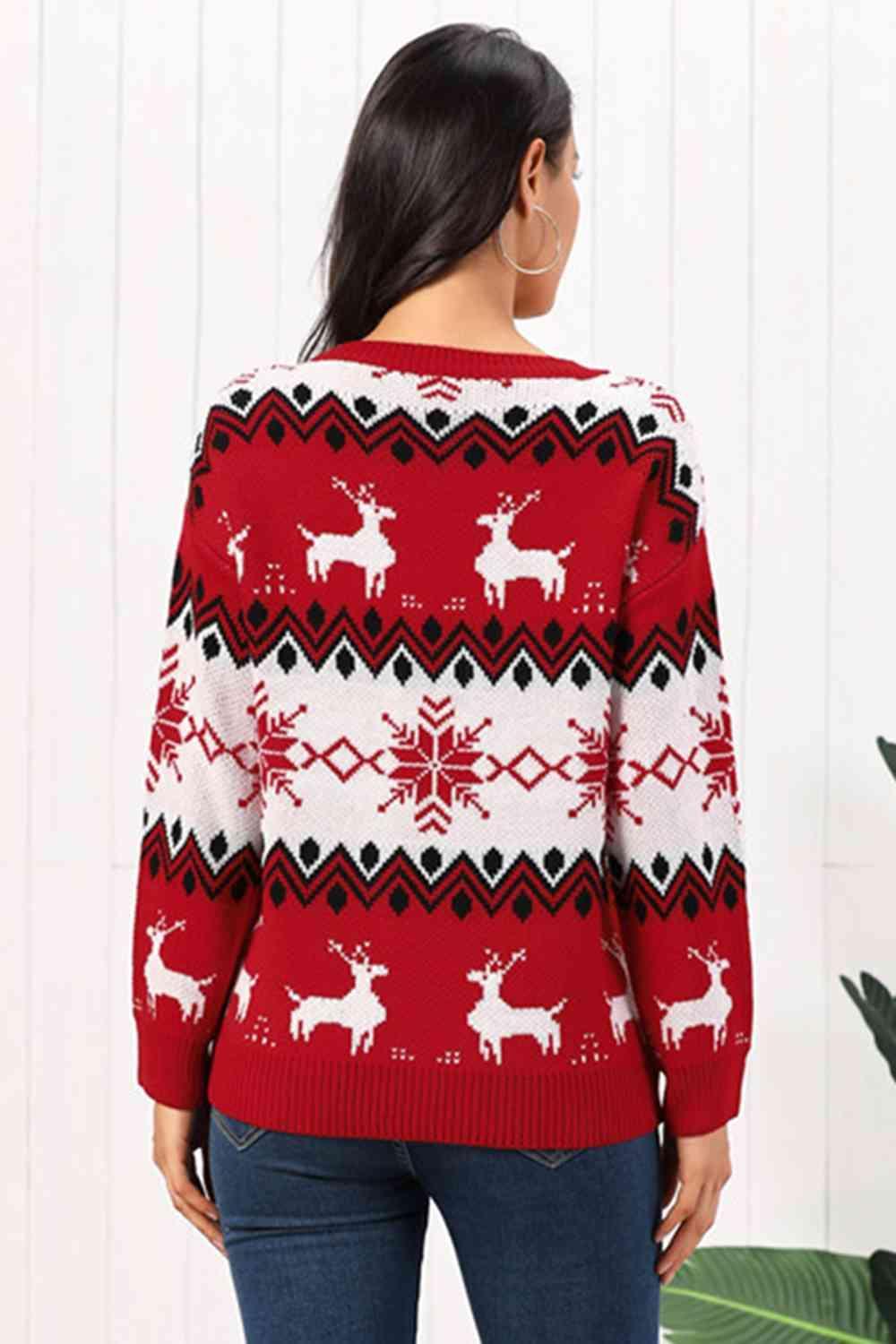 Women's Reindeer Round Neck Sweater Female Product Image