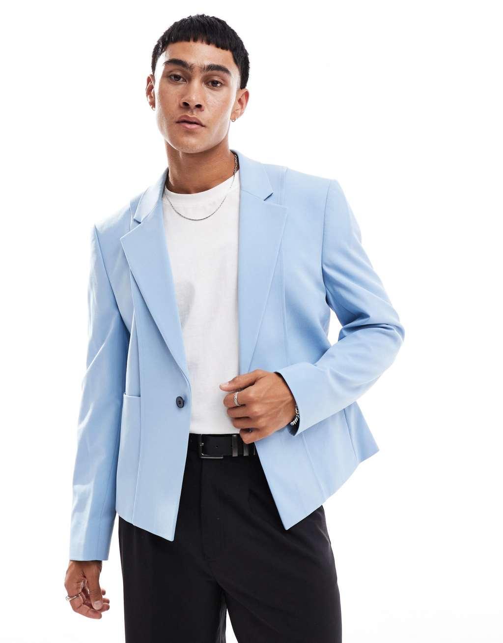 ASOS DESIGN slim fit suit jacket with panel detail in blue Product Image