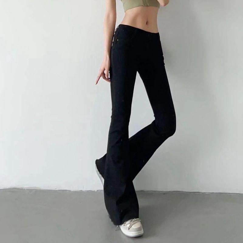 Low Waist Washed Tassel Bootcut Jeans Product Image