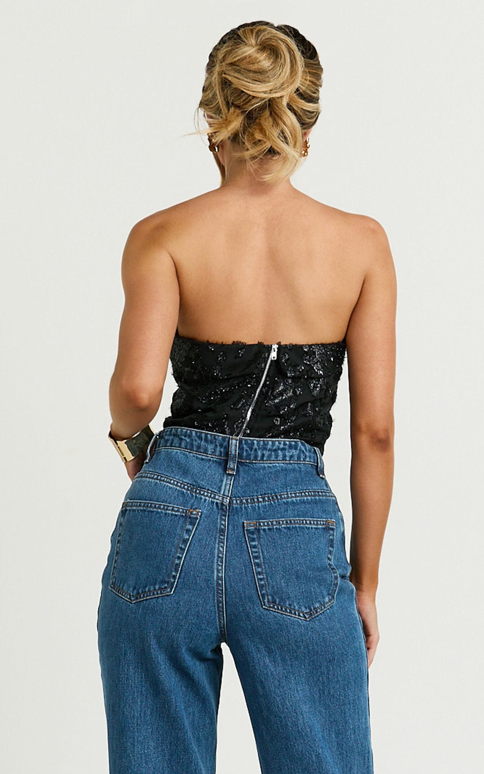 Chantelle Top - Strapless Jacquard Crop Top in Black Product Image