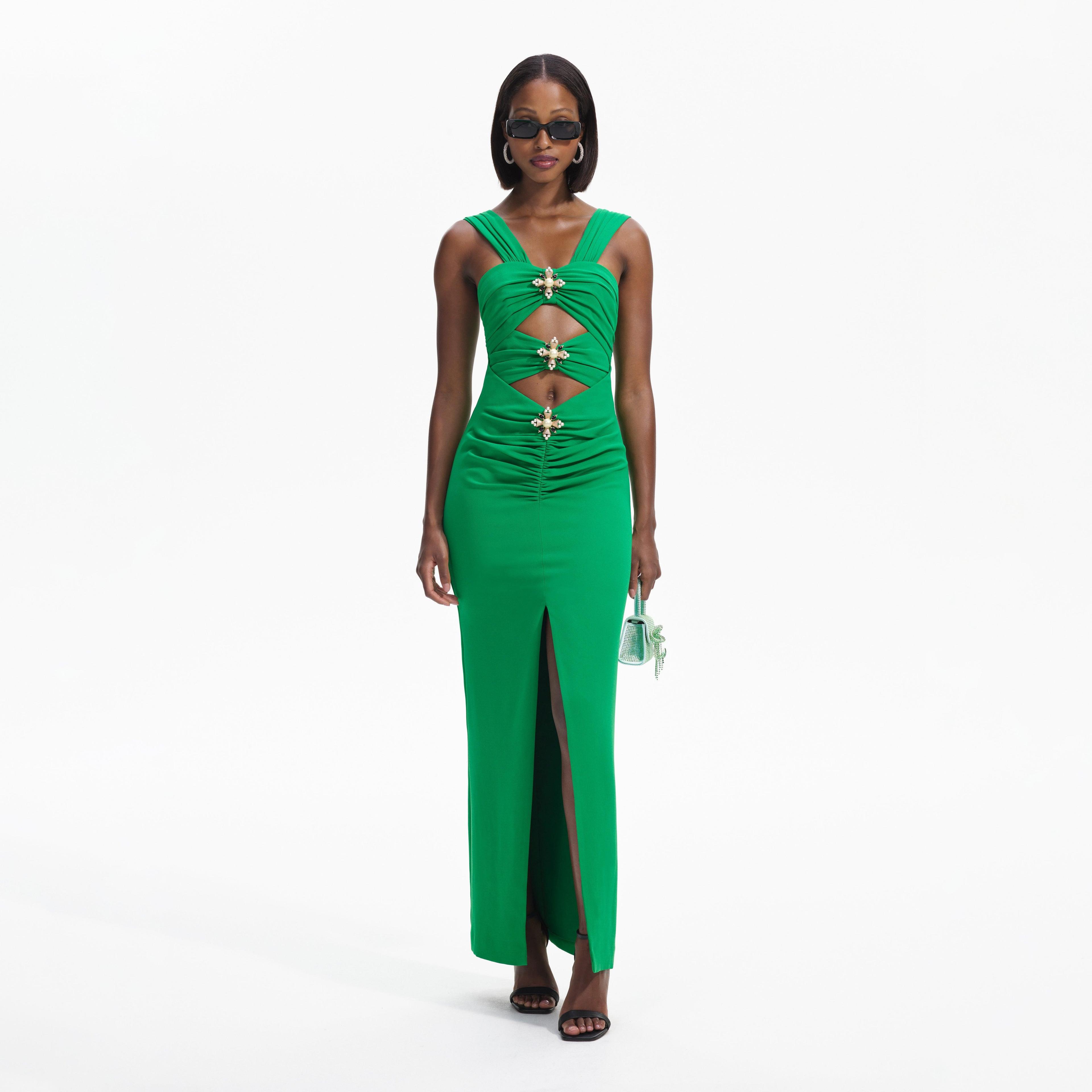 Green Crepe Cut-Out Maxi Dress Product Image