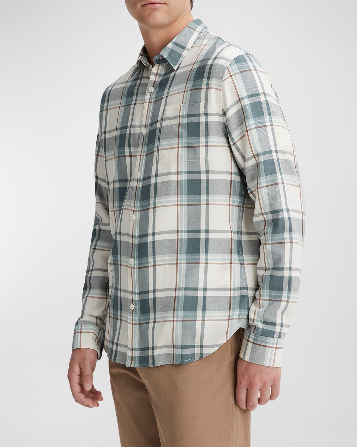 Vince Manchester Plaid Long Sleeve (Bone/Dusty Teal) Men's Clothing product image