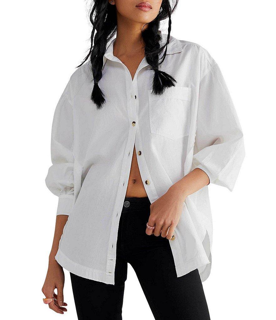 Free People Happy Hour Button Front Long Sleeve Top Product Image