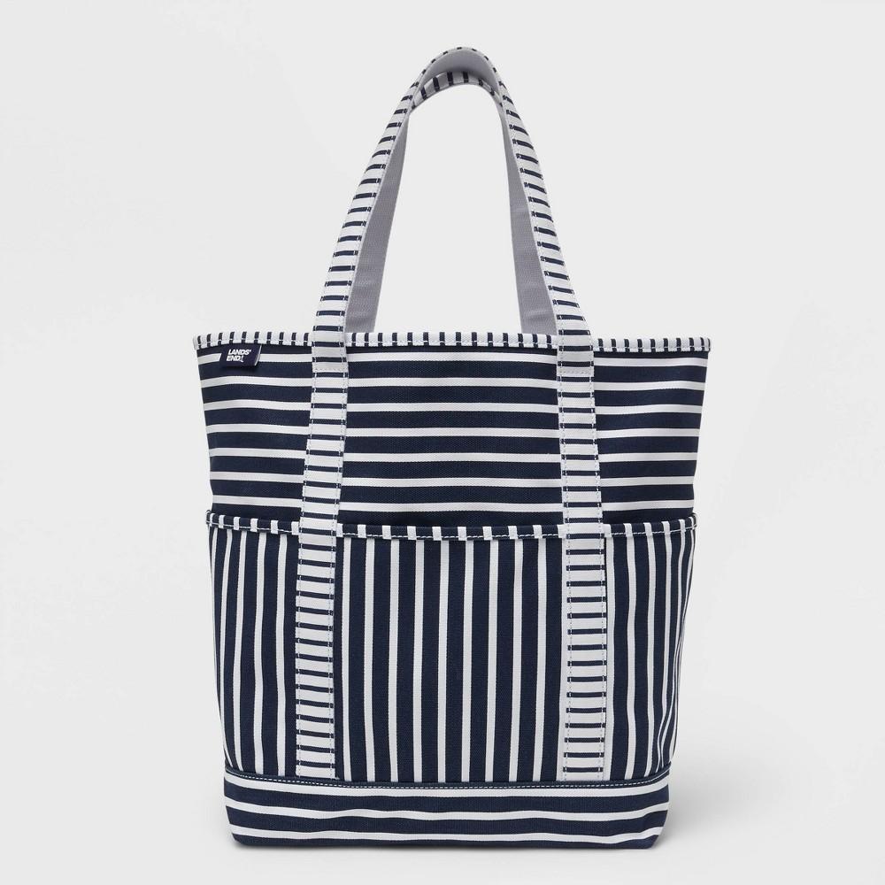 Lands End Womens Striped Canvas Beach Tote Handbag Product Image