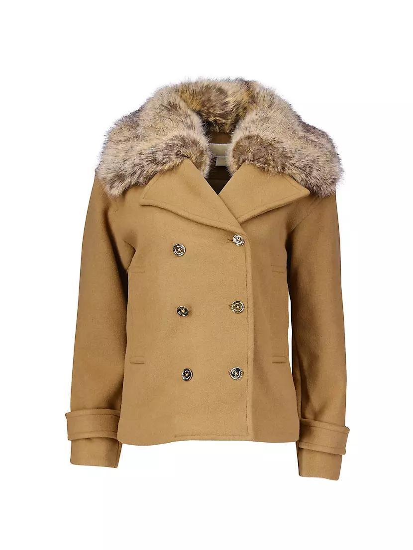 Faux Fur Collar Wool-Blend Short Peacoat Product Image