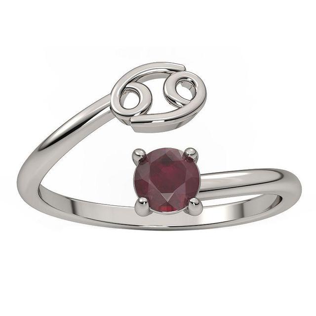 Sterling Silver Ruby Cancer Zodiac Sign Bypass Ring, Womens Red Product Image