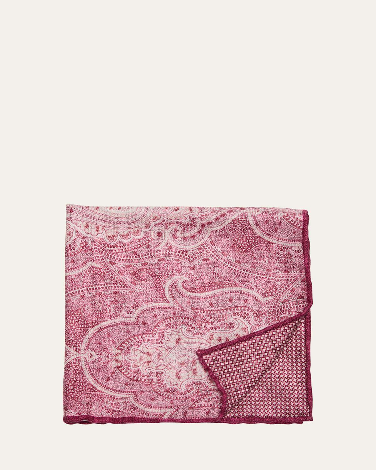 Mens Large Paisley-Print Silk Pocket Square Product Image