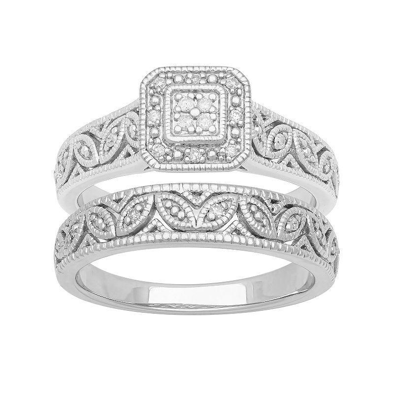 Love Always Sterling Silver 1/10 Carat T.W. Diamond Halo Bridal Set, Womens Product Image