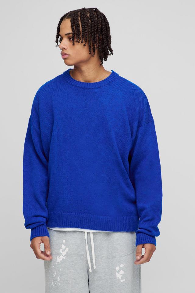 Oversized Boxy Brushed Knitted Sweater | boohooMAN USA Product Image