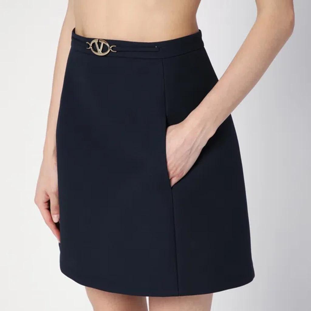 V Logo Belt Wool Mini Skirt In Blue Product Image