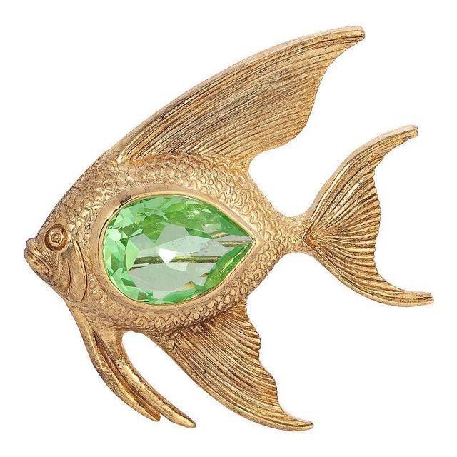 1928 Gold Tone Crystal Angelfish Pin, Womens, Green Product Image