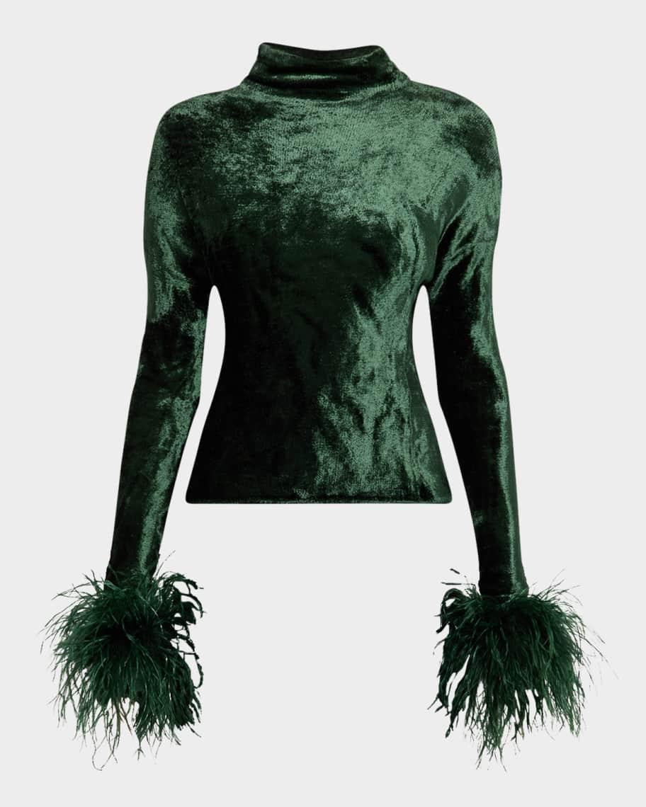 Feather-Cuffs Velvet Dolman Top product image