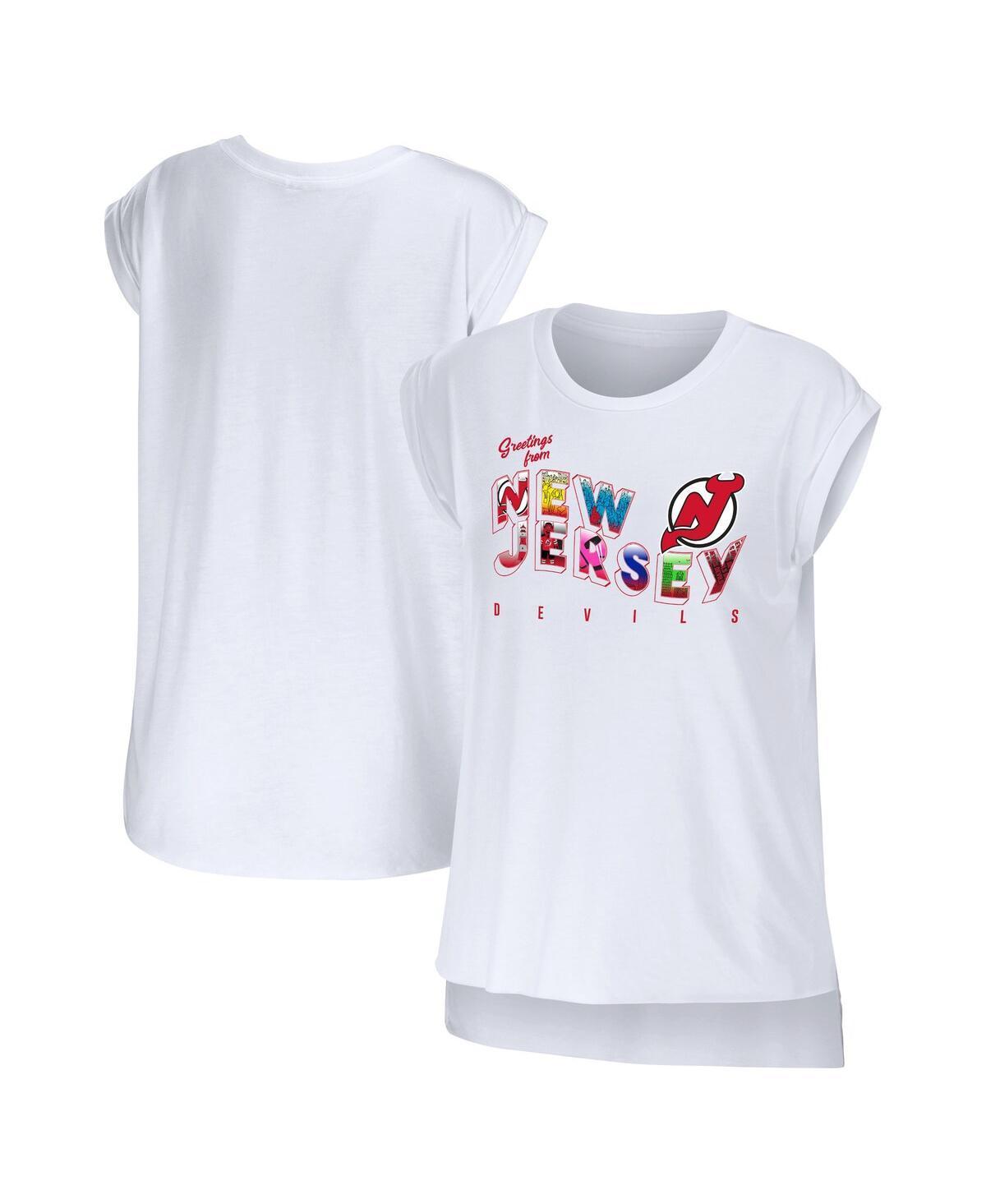 Womens Wear by Erin Andrews White New Jersey Devils Greetings From Muscle T-shirt Product Image