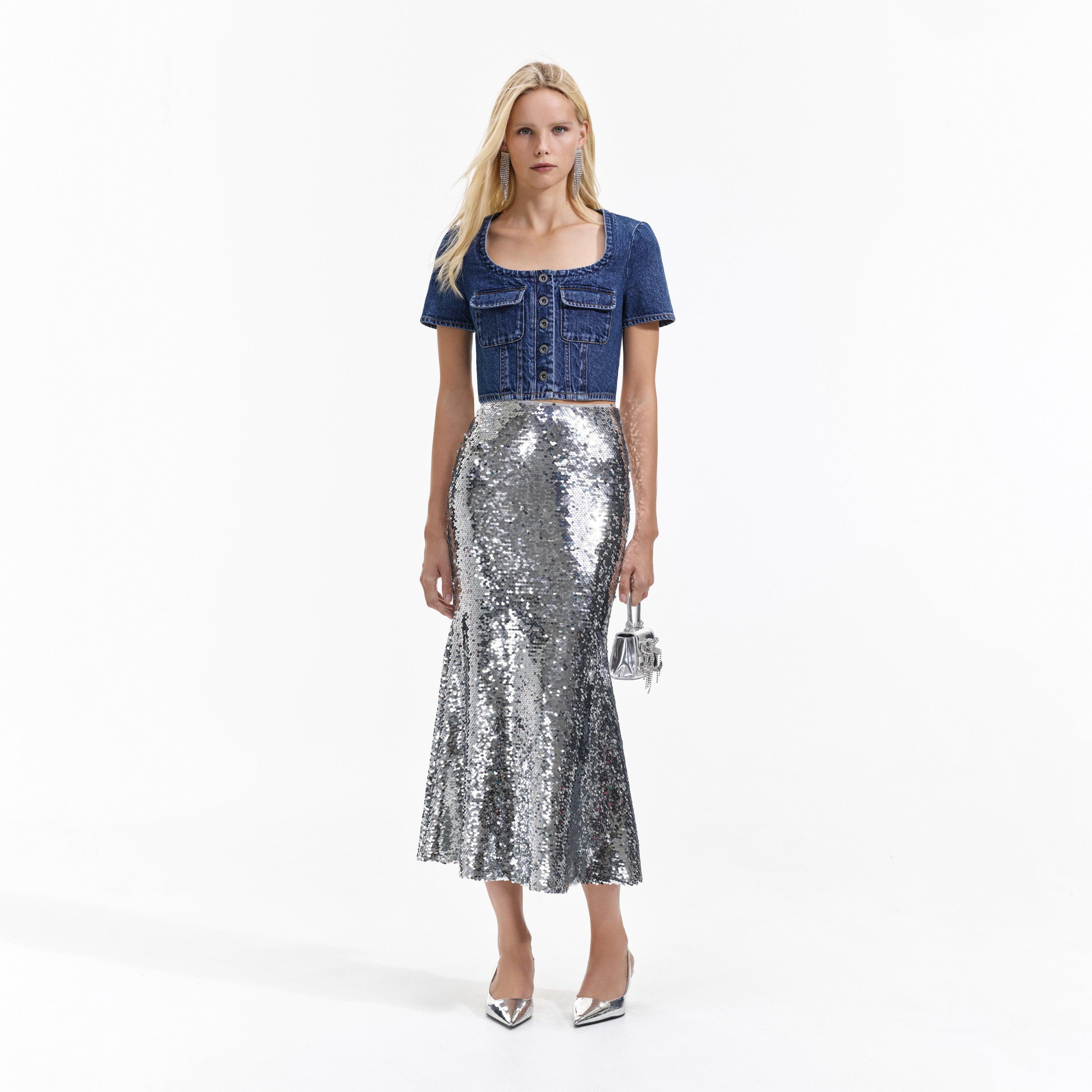 Silver Sequin Maxi Skirt product image