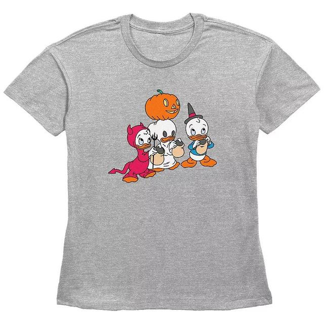 Disneys Huey Dewey Louie Trick Or Treating Womens Graphic Tee Grey Gray Product Image