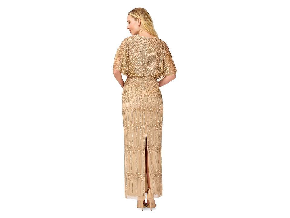 Adrianna Papell Long Beaded Blouson Mother of the Bride Gown (Champagne/Gold) Women's Dress Product Image