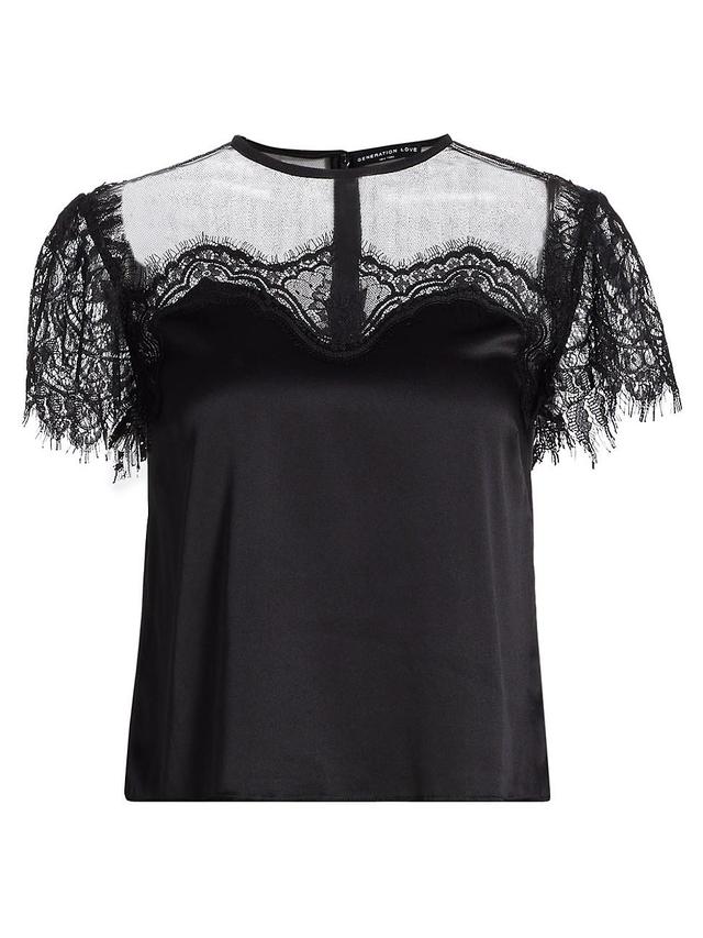 Womens Farren Eyelash Lace Satin Blouse Product Image