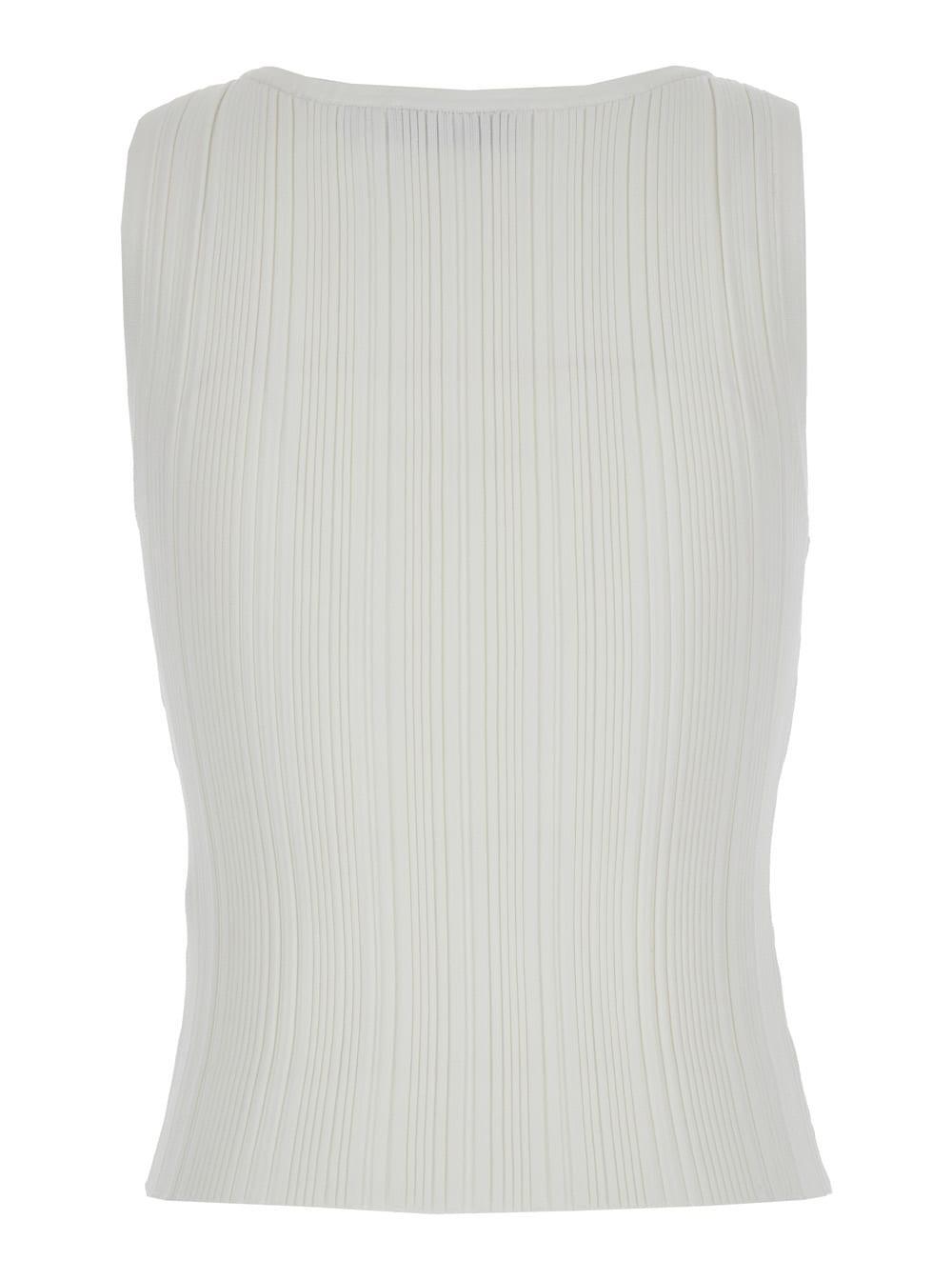 White Ribbed Knit Top Product Image