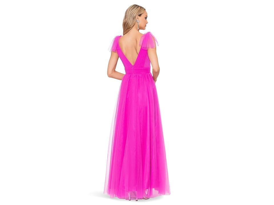 Betsy & Adam Long Mesh V-Neck Ballgown (Hot ) Women's Dress Product Image