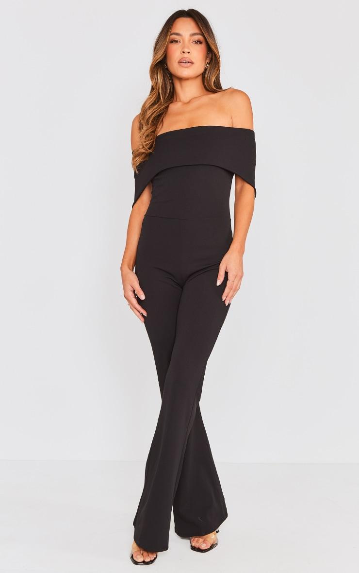 Black Off Shoulder Jumpsuit Lace Up Back Product Image