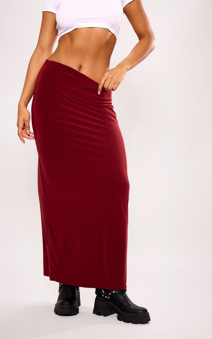 Burgundy Soft Touch Low Rise Drapy Maxi Skirt Product Image