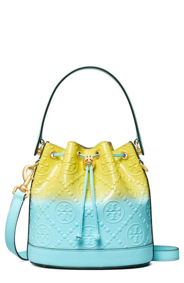 T Monogram Leather Bucket Bag In Blue Product Image