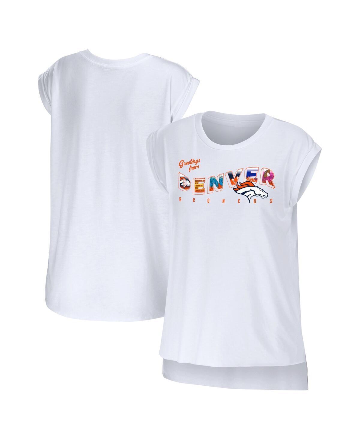 Womens Wear by Erin Andrews White Denver Broncos Greetings From Muscle T-shirt Product Image