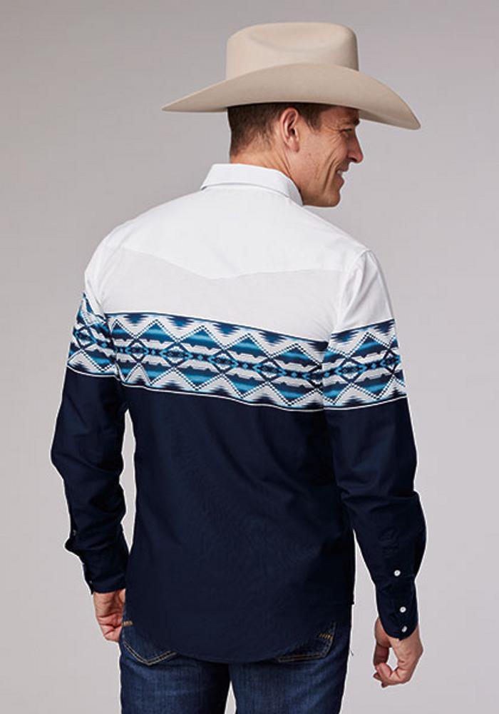 Roper® Men's L/S Navy/White Aztec Border Print Snap Shirt Product Image