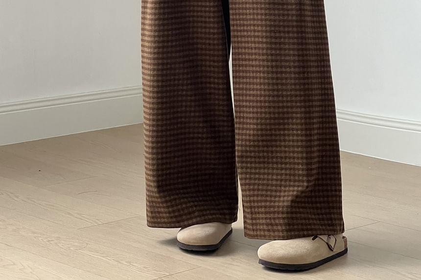 High Waist Plaid Wide Leg Pants Product Image