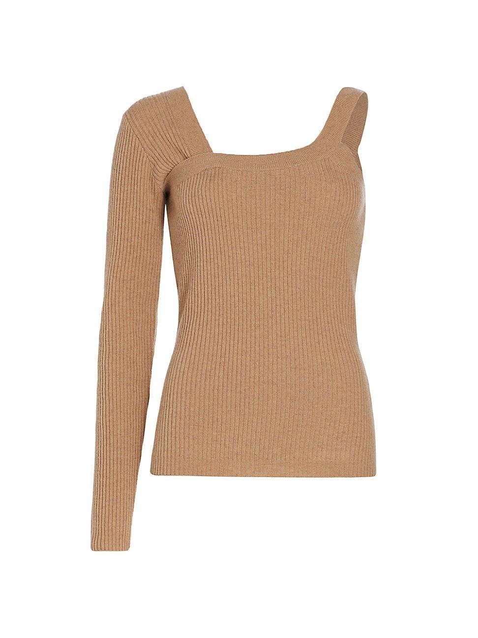 Womens Wool-Cashmere Ribbed Asymmetrical Sweater Product Image