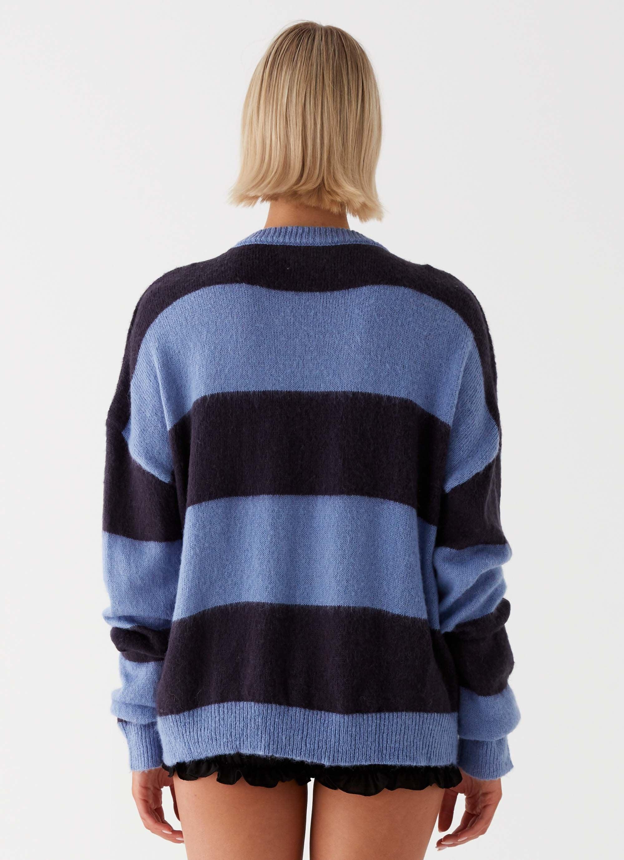 Nikita Fuzzy Knit Sweater - Blue Black Stripe Product Image