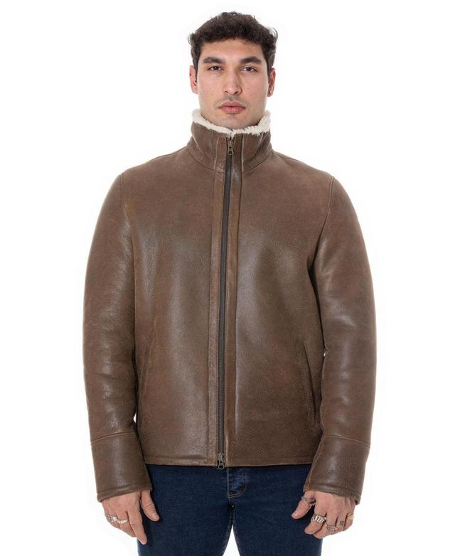 Mens Shearling Casual Jacket, Vintage- with Beige Curly Wool - Camel Product Image