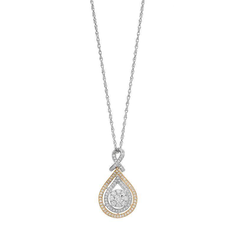 Two Tone 10k Gold 1/2 Carat T.W. Diamond Teardrop Pendant, Womens 2 Tone Product Image