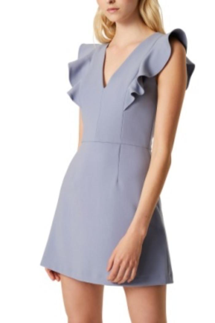 Whisper Ruffle V Neck Dress- Annabel Blue Product Image