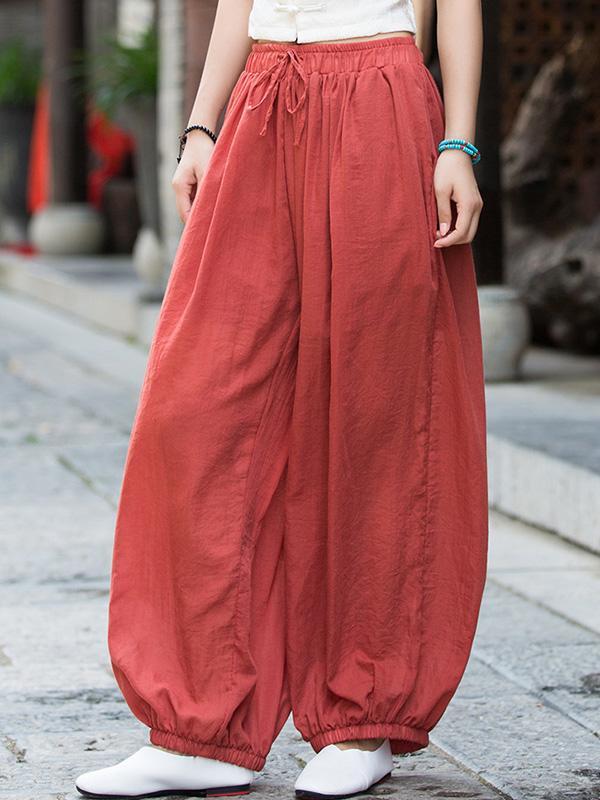 Vintage Wide Leg Loose Solid Color Bloomers Pants Product Image