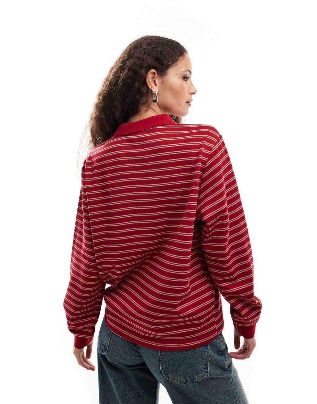 Motel kemillau baggy striped long sleeve rugby top in red and white Product Image