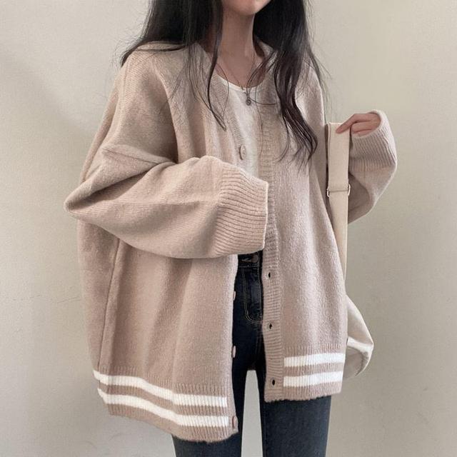 Drop-Shoulder Striped Oversized Cardigan Product Image