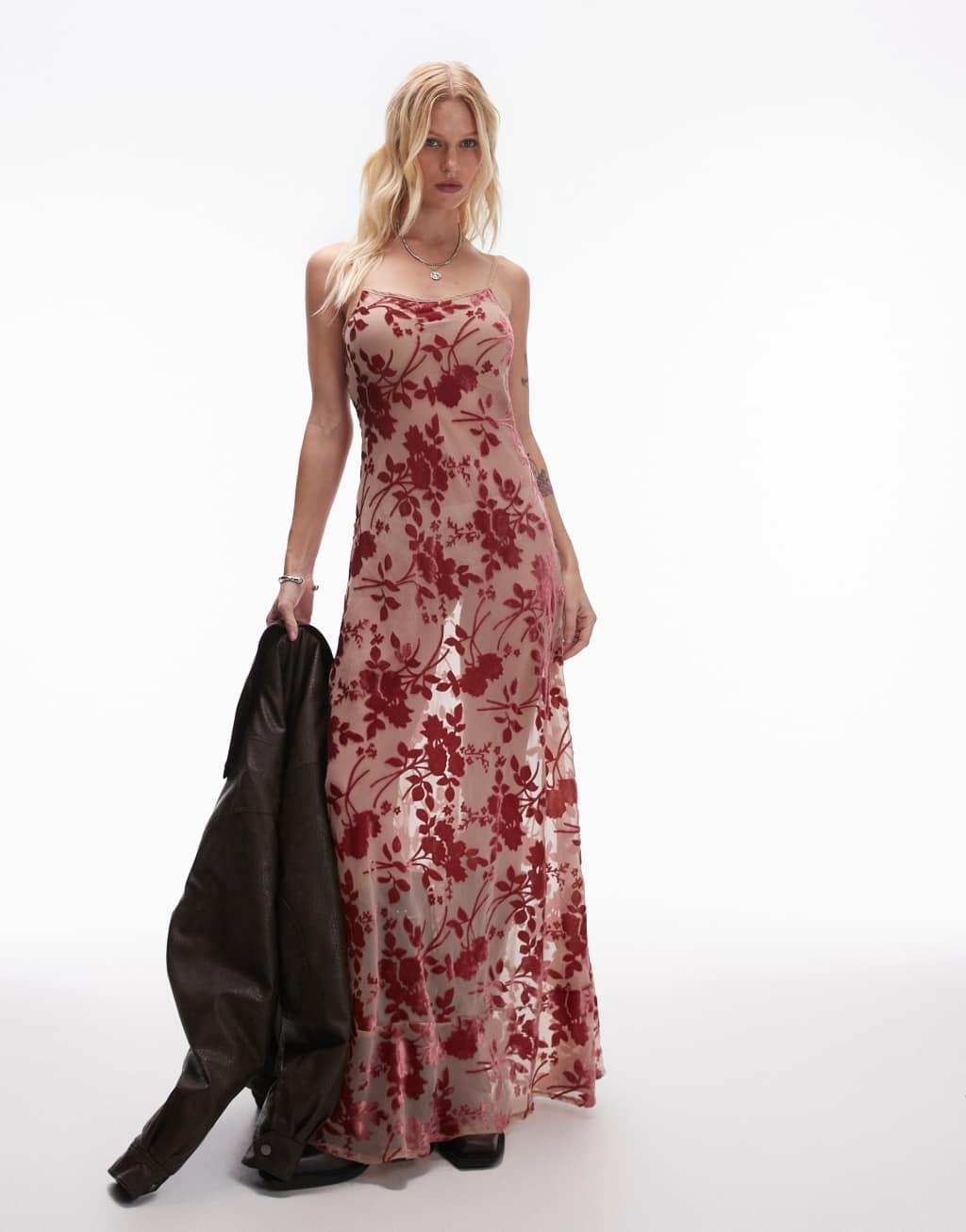 VRG GRL Iris bias cut maxi dress in rose product image