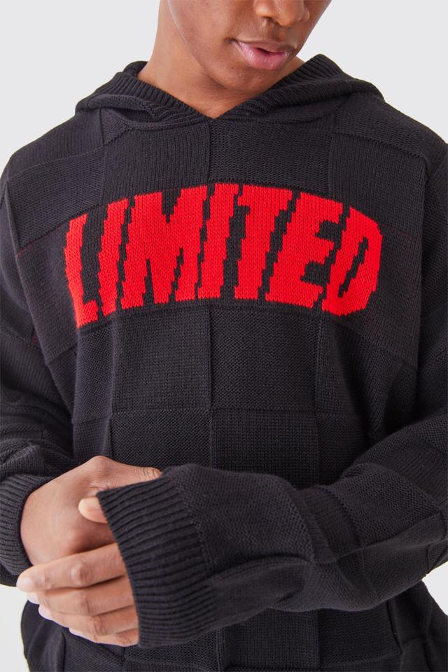 Oversized Textured Knitted Branded Hoodie | boohooMAN USA Product Image