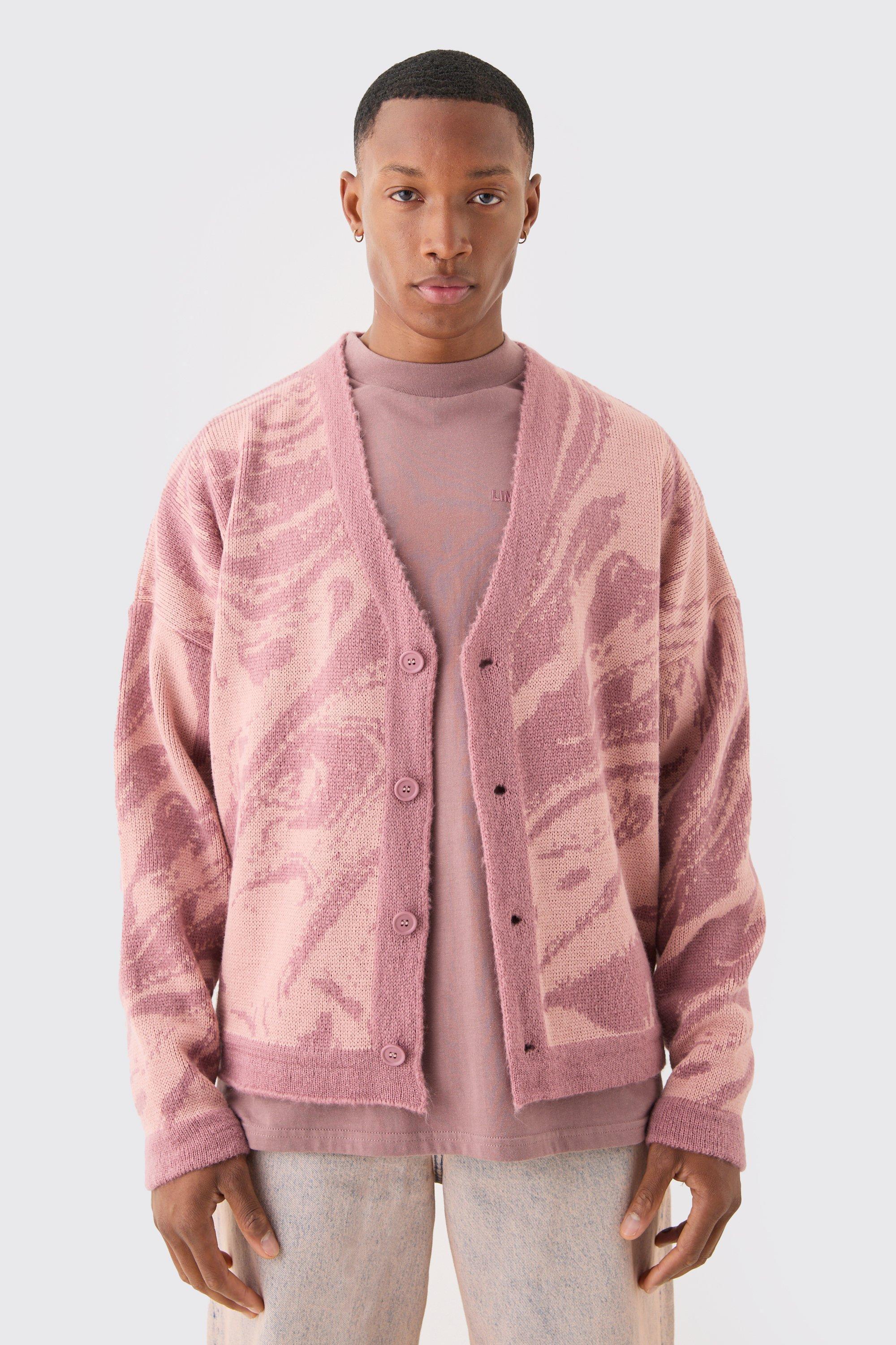 Boxy Oversized Brushed Abstract All Over Cardigan | boohooMAN USA Product Image