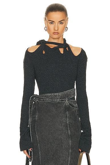 Jade Cropper Braided Long Sleeve Top in Charcoal Product Image