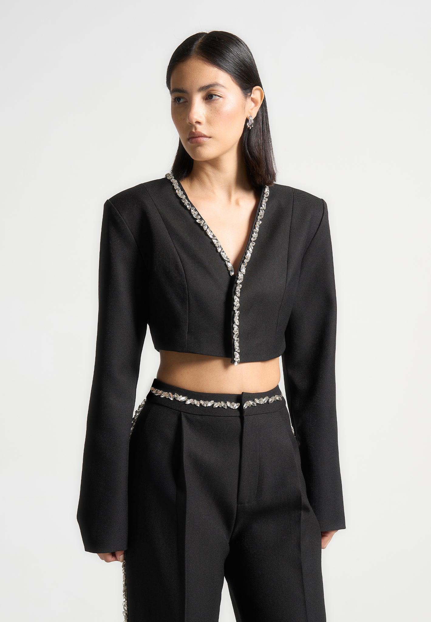 Embellished Cropped Blazer - Black Female Product Image