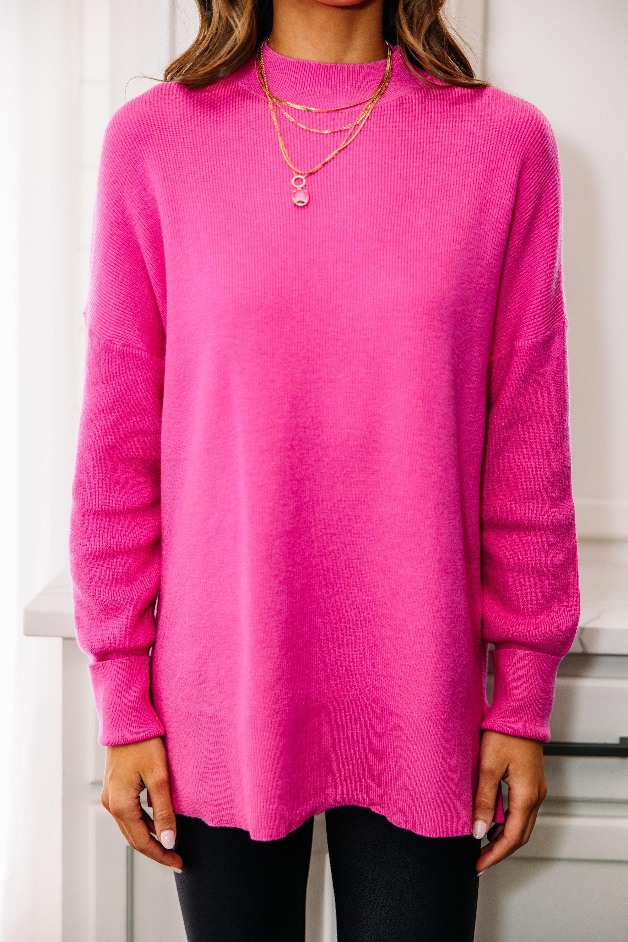 Perfectly You Candy Pink Mock Neck Sweater Female Product Image