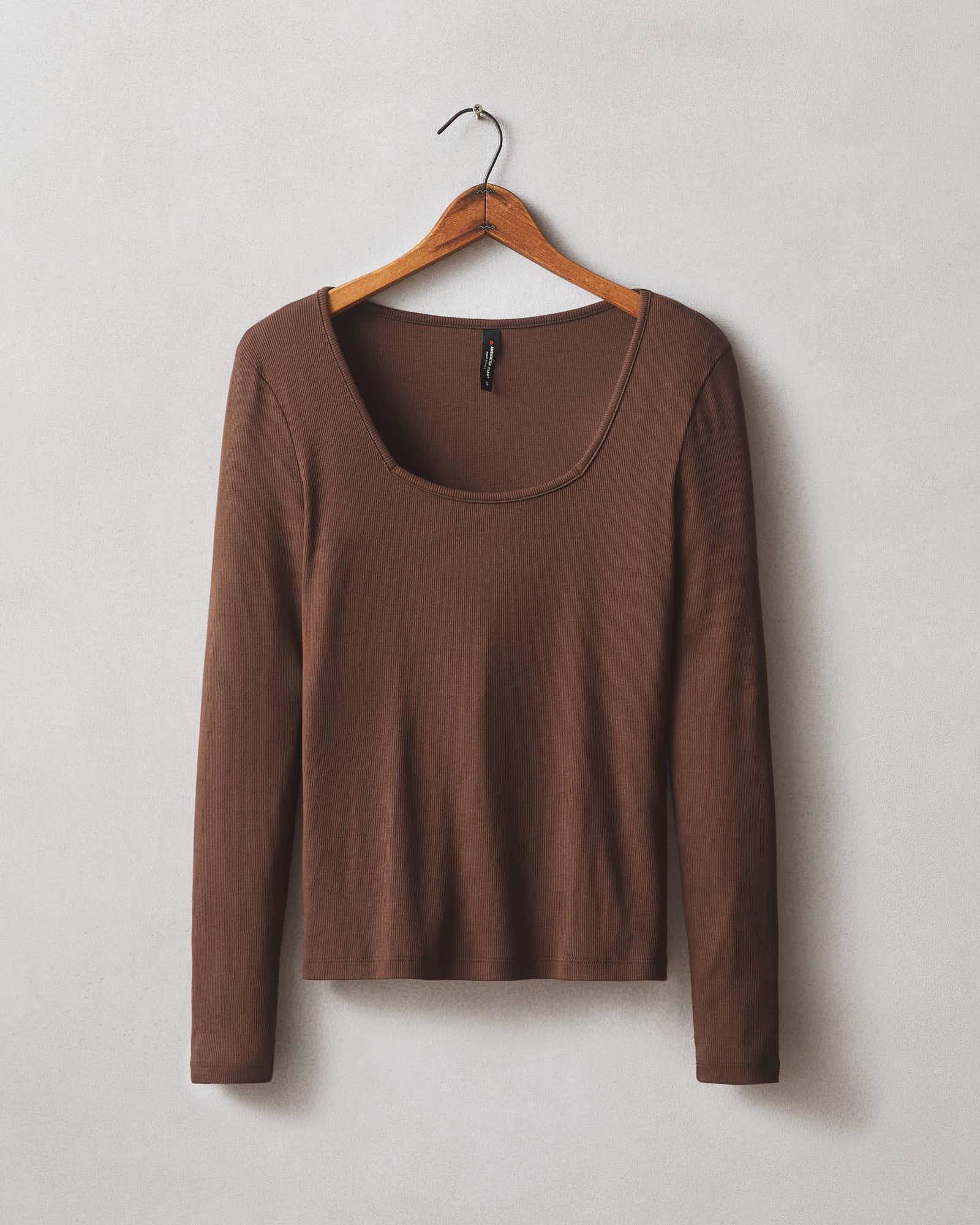 Stretch Rib Square Neck Long Sleeve - Chicory Coffee Product Image