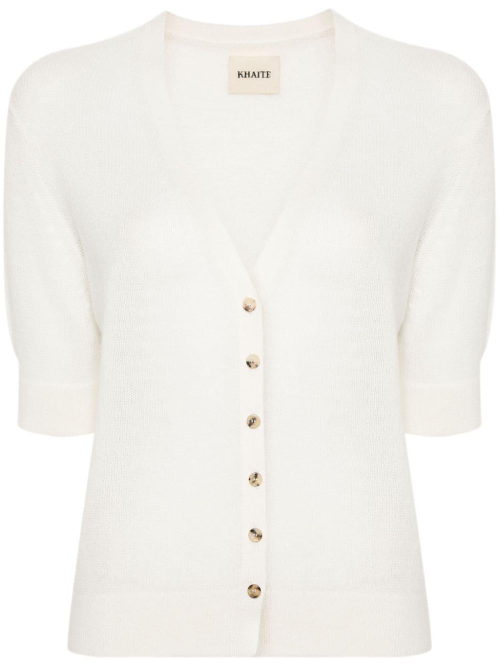 KHAITE Dianna Short-sleeve Cardigan In Neutrals Product Image